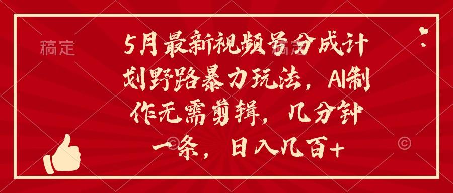 5月最新视频号分成计划野路暴力玩法，ai制作，无需剪辑。几分钟一条，...-资源宝库
