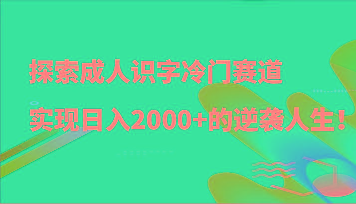 探索成人识字冷门赛道，实现日入2000+的逆袭人生！-资源宝库