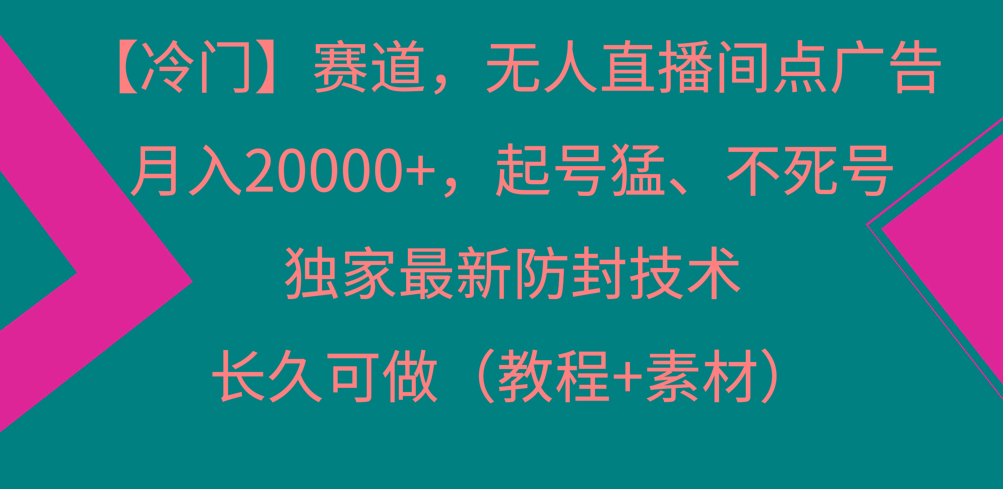 【冷门】赛道，无人直播间点广告，月入20000+，起号猛、不死号，独家最...-资源宝库