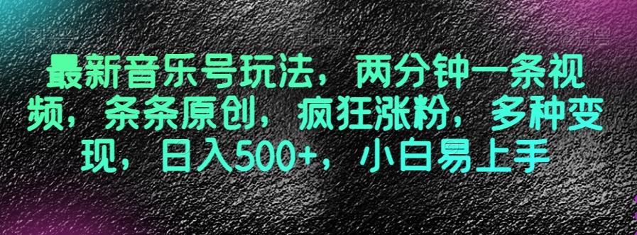 最新音乐号玩法，两分钟一条视频，条条原创，疯狂涨粉，多种变现，日入500+，小白易上手【揭秘】-资源宝库