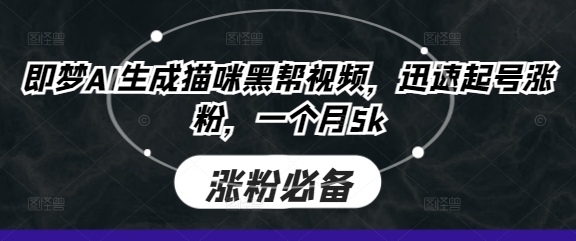 即梦AI生成猫咪黑帮视频，迅速起号涨粉，一个月5k-资源宝库