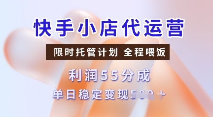 快手小店代运营,限时托管计划,收益55分,单日稳定变现多张【揭秘】-资源宝库