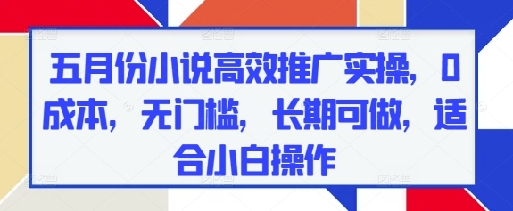 五月份小说高效推广实操，0成本，无门槛，长期可做，适合小白操作-资源宝库