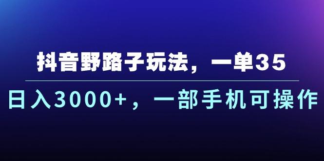 抖音野路子玩法，一单35.日入3000+，一部手机可操作-资源宝库
