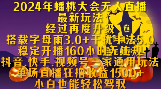 2024年蟠桃大会无人直播最新玩法，稳定开播160小时无违规，抖音、快手、视频号三家通用玩法【揭秘】-资源宝库