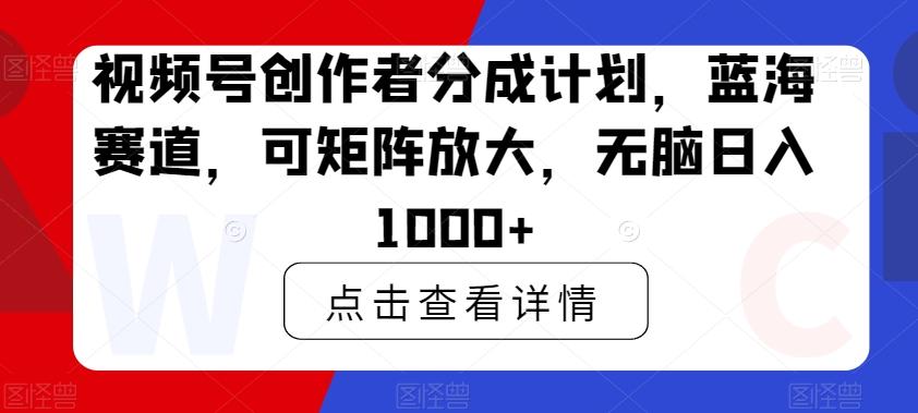 视频号创作者分成计划，蓝海赛道，可矩阵放大，无脑日入1000+-资源宝库