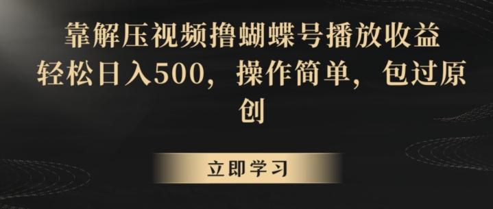 靠解压视频撸蝴蝶号播放收益，轻松日入500，操作简单，包过原创【揭秘】-资源宝库