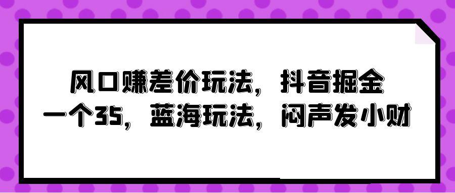 (10022期)风口赚差价玩法，抖音掘金，一个35，蓝海玩法，闷声发小财-资源宝库