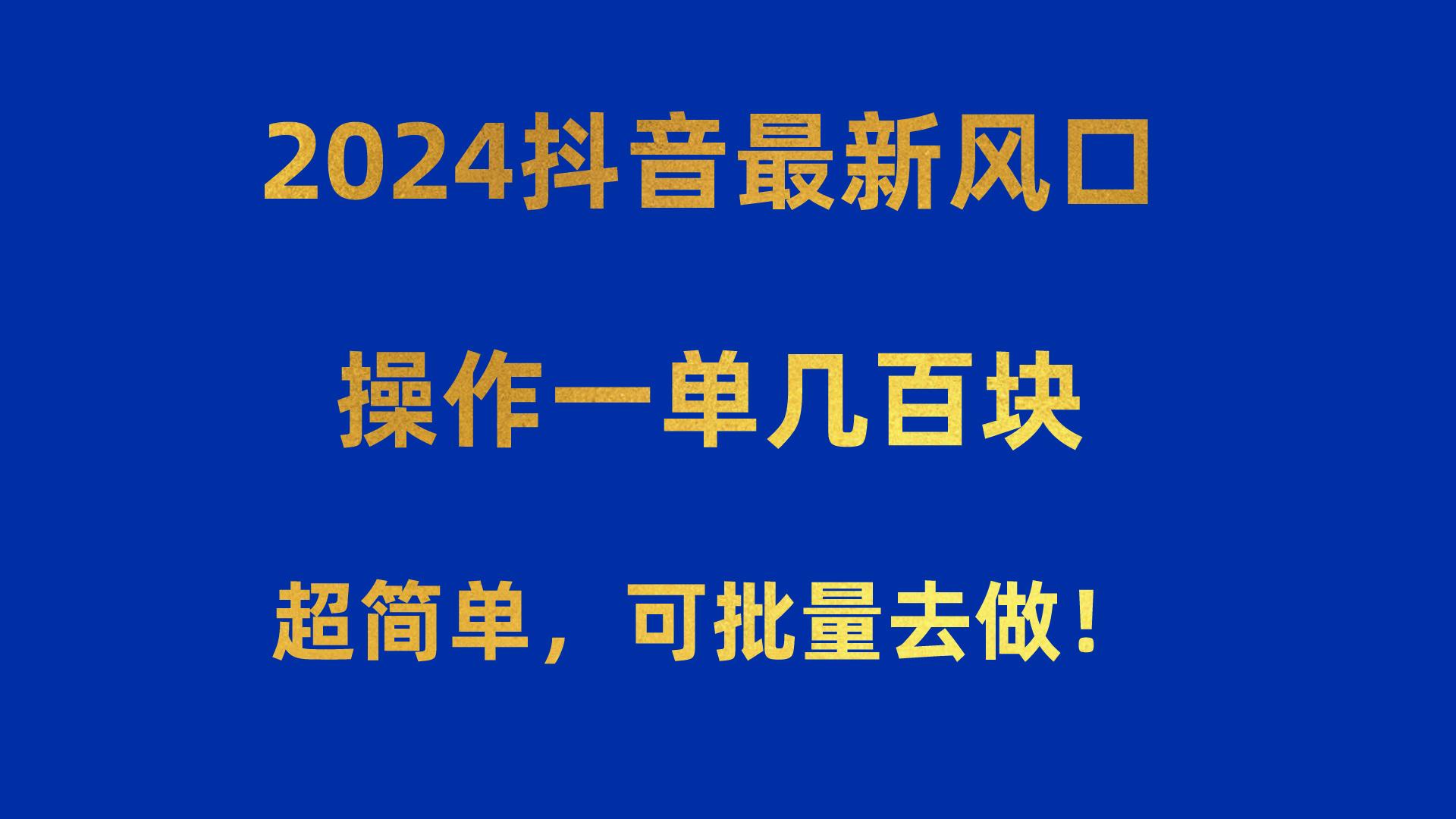 2024抖音最新风口！操作一单几百块！超简单，可批量去做！！！-资源宝库