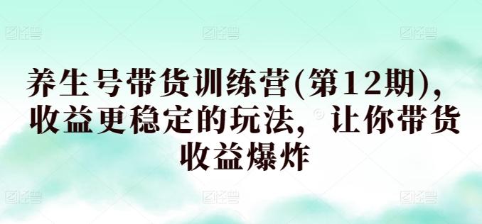 养生号带货训练营(第12期)，收益更稳定的玩法，让你带货收益爆炸-资源宝库