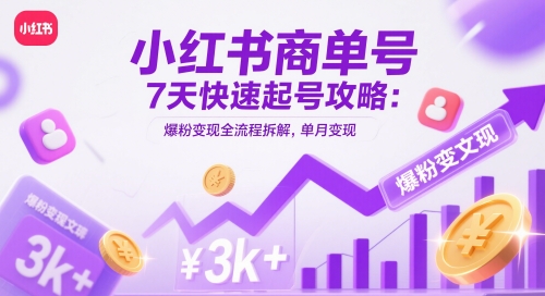 小红书商单号7天快速起号攻略:爆粉变现全流程拆解,单月变现3k+-资源宝库