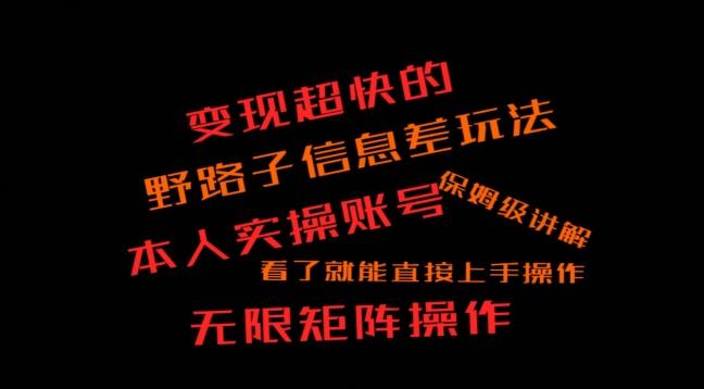 变现超快的野路子信息差玩法，本人实操账号保姆级讲解-资源宝库