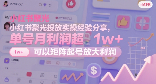 小红书聚光投放实操经验分享,单号月利润超1w+,可以矩阵起号放大利润-资源宝库