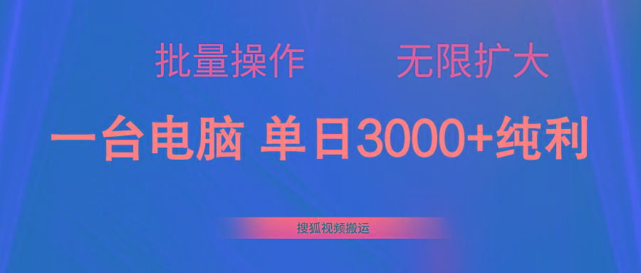 搜狐视频搬运，一台电脑单日3000+，批量操作，可无限扩大-资源宝库