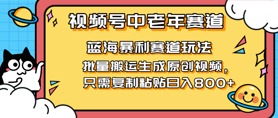 2025视频号中老年短视频蓝海暴利风口！复制粘贴搬运视频单日赚800+，无...-资源宝库
