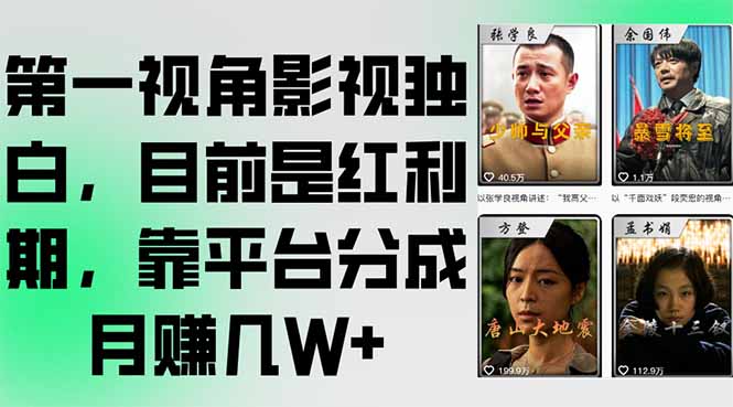 第一视角影视独白,目前是红利期,靠平台分成月赚几W+-资源宝库