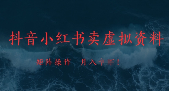抖音小红书卖虚拟资料,市场需求一直存在,矩阵操作,月入1w+-资源宝库