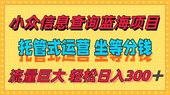 稳定日入300+,小众信息查询蓝海项目,全程懒人式托管,解放你的时间-资源宝库