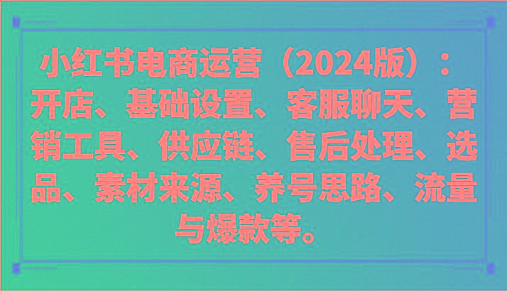 小红书电商运营(2024版)：开店、设置、供应链、选品、素材、养号、流量与爆款等-资源宝库
