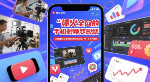爆火全网的手机短视频变现课,0基础教你拍摄剪辑涨粉运营变现,用一部手机挣钱-资源宝库