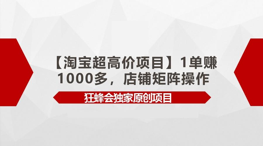 【淘宝超高价项目】1单赚1000多,店铺矩阵操作-资源宝库