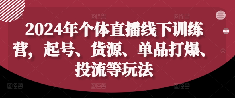 2024年个体直播训练营，起号、货源、单品打爆、投流等玩法-资源宝库