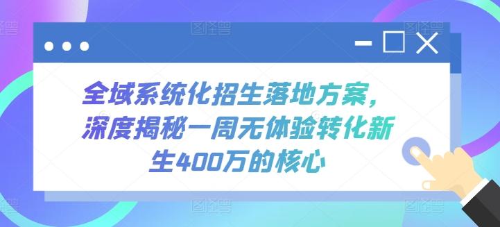 全域系统化招生落地方案，深度揭秘一周无体验转化新生400万的核心-资源宝库