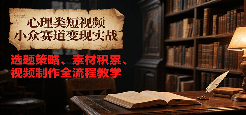 心理类短视频小众赛道变现实战，选题策略、素材积累、视频制作全流程教学-资源宝库
