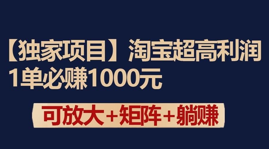 独家淘宝超高利润项目：1单必赚1000元，可放大可矩阵操作-资源宝库