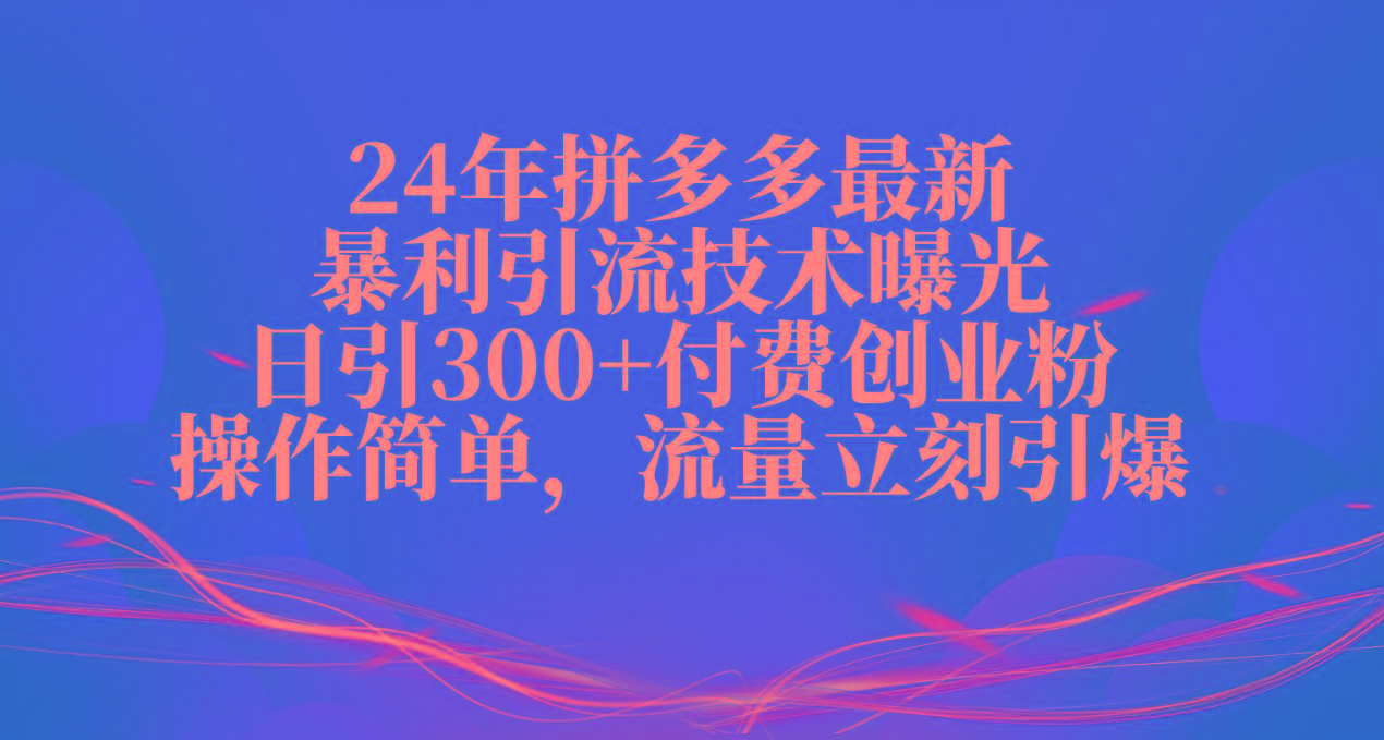 24年拼多多最新暴利引流技术曝光，日引300+付费创业粉，操作简单，流量...-资源宝库