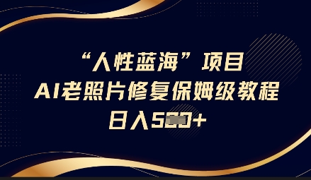 人性蓝海AI老照片修复项目保姆级教程,长期复购,轻松日入5张-资源宝库