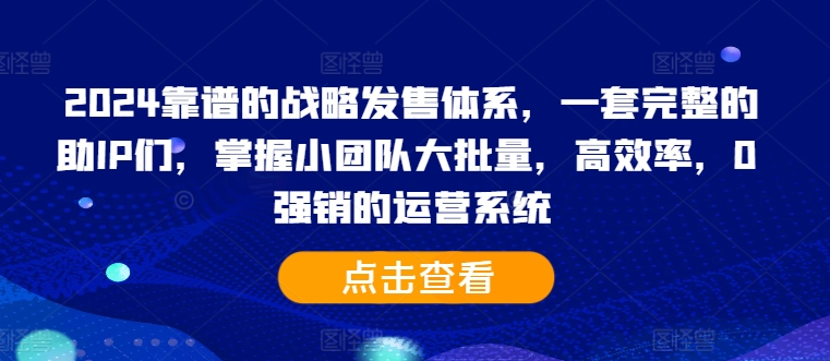 2024靠谱的战略发售体系，一套完整的助IP们，掌握小团队大批量，高效率，0 强销的运营系统-资源宝库