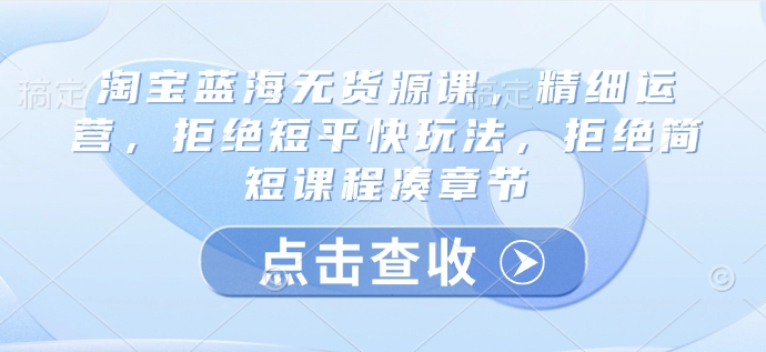 淘宝蓝海无货源课,精细运营,拒绝短平快玩法,拒绝简短课程凑章节-资源宝库