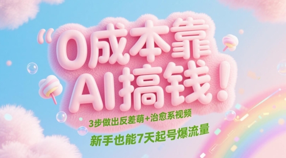 0成本靠AI搞钱!3步做出反差萌+治愈系视频,新手也能7天起号爆流量-资源宝库