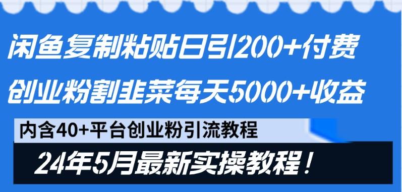 闲鱼复制粘贴日引200+付费创业粉，24年5月最新方法！割韭菜日稳定5000+收益-资源宝库