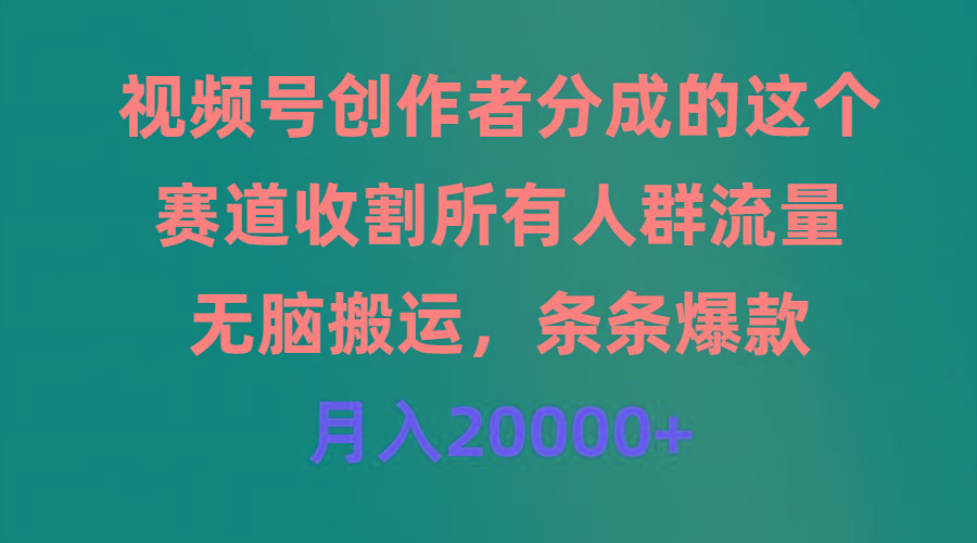 (9406期)视频号创作者分成的这个赛道，收割所有人群流量，无脑搬运，条条爆款，...-资源宝库