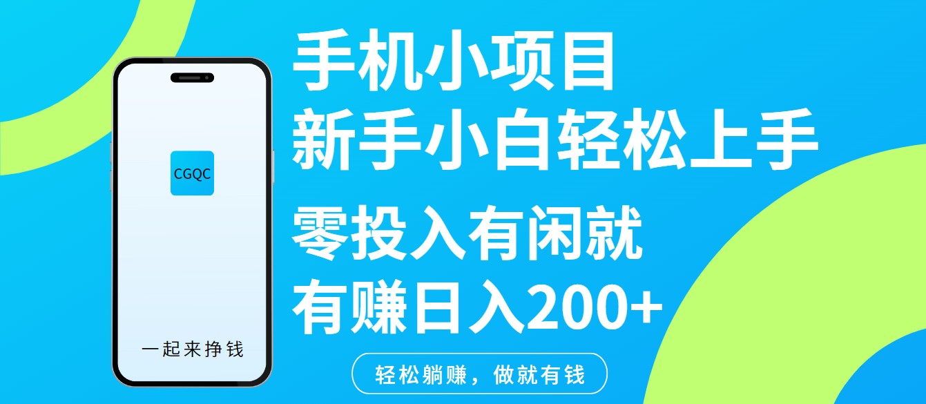 手机小项目新手小白轻松上手零投入有闲就有赚日入200+-资源宝库