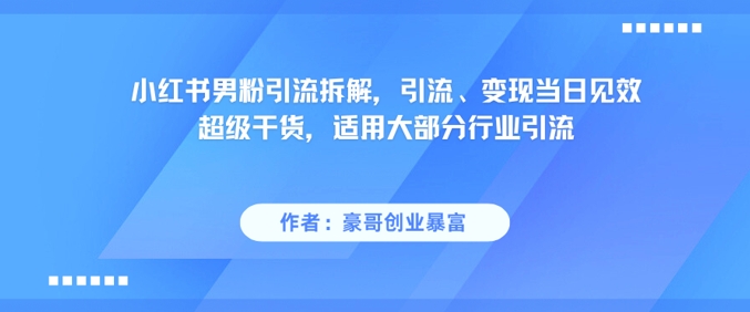 小红书男粉引流拆解，引流、变现当日见效超级干货，适用大部分行业引流-资源宝库