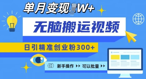 无脑搬运视频号可批量复制,新手即可操作,日引精准创业粉300+,月变现过W 【揭秘】-资源宝库