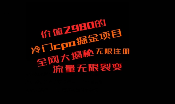 价值2980的CPA掘金项目大揭秘，号称当天收益200+，不见收益包赔双倍-资源宝库