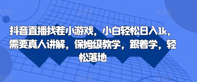 抖音直播找茬小游戏，小白轻松日入1k，需要真人讲解，保姆级教学，跟着学，轻松落地【揭秘】-资源宝库