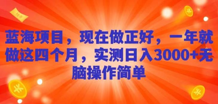 蓝海项目，现在做正好，一年就做这4个月，实测日入3000+，无脑简单操作！-资源宝库