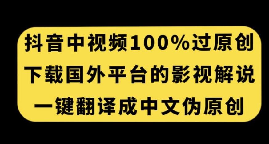 抖音中视频百分百过原创，下载国外平台的电影解说，一键翻译成中文获取收益-资源宝库