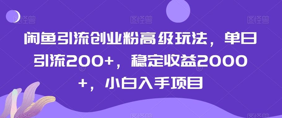 闲鱼引流创业粉高级玩法，单日引流200+，稳定收益2000+，小白入手项目-资源宝库