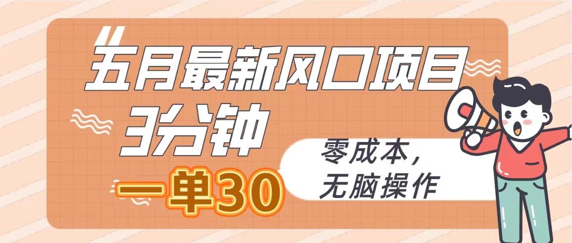 五月最新风口项目，3分钟一单30，零成本，无脑操作-资源宝库