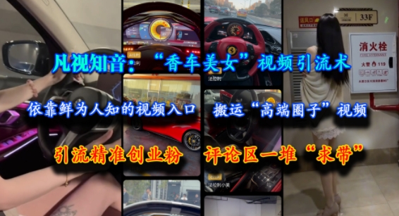 凡视知音:“香车美女”视频引流术,依靠鲜为人知的视频入口,搬运“高端圈子”视频,引流精准创业粉,评论区一堆“求带”-资源宝库