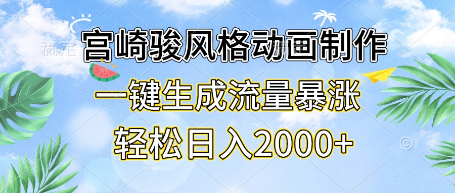 宫崎骏风格动画制作，一键生成流量暴涨，轻松日入2000+-资源宝库