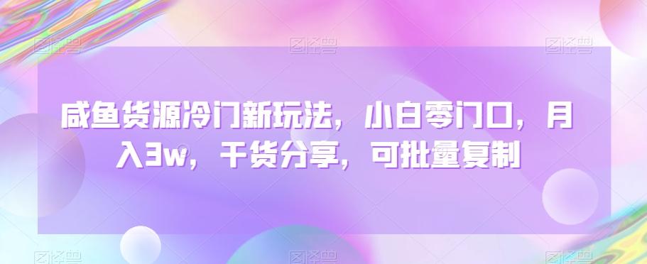 咸鱼货源冷门新玩法，小白零门口，月入3w，干货分享，可批量复制-资源宝库