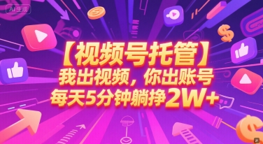 【视频号托管 】我出视频,你出账号,每天5分钟发布,最高躺挣2W+【揭秘】-资源宝库