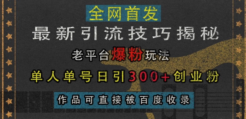 最新引流技巧揭秘，老平台爆粉玩法，单人单号日引300+创业粉，作品可直接被百度收录-资源宝库